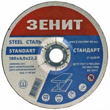 Диск шлифовальный по металлу Зенит 180х6.0х22.2 мм Стандарт